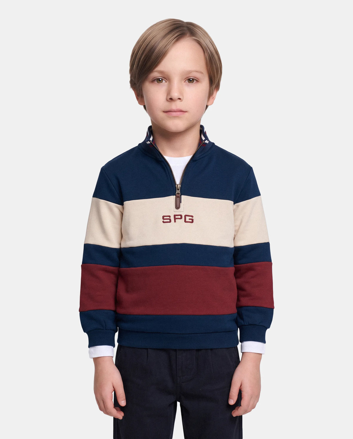 Sudadera Tricolor con Cuello Zip "SPG" | Estilo Infantil Casual | Sonajero Kids