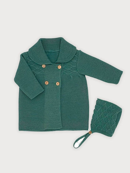 Abrigo de Punto Jade para Bebé con Gorro a Juego | Sonajero Kids
