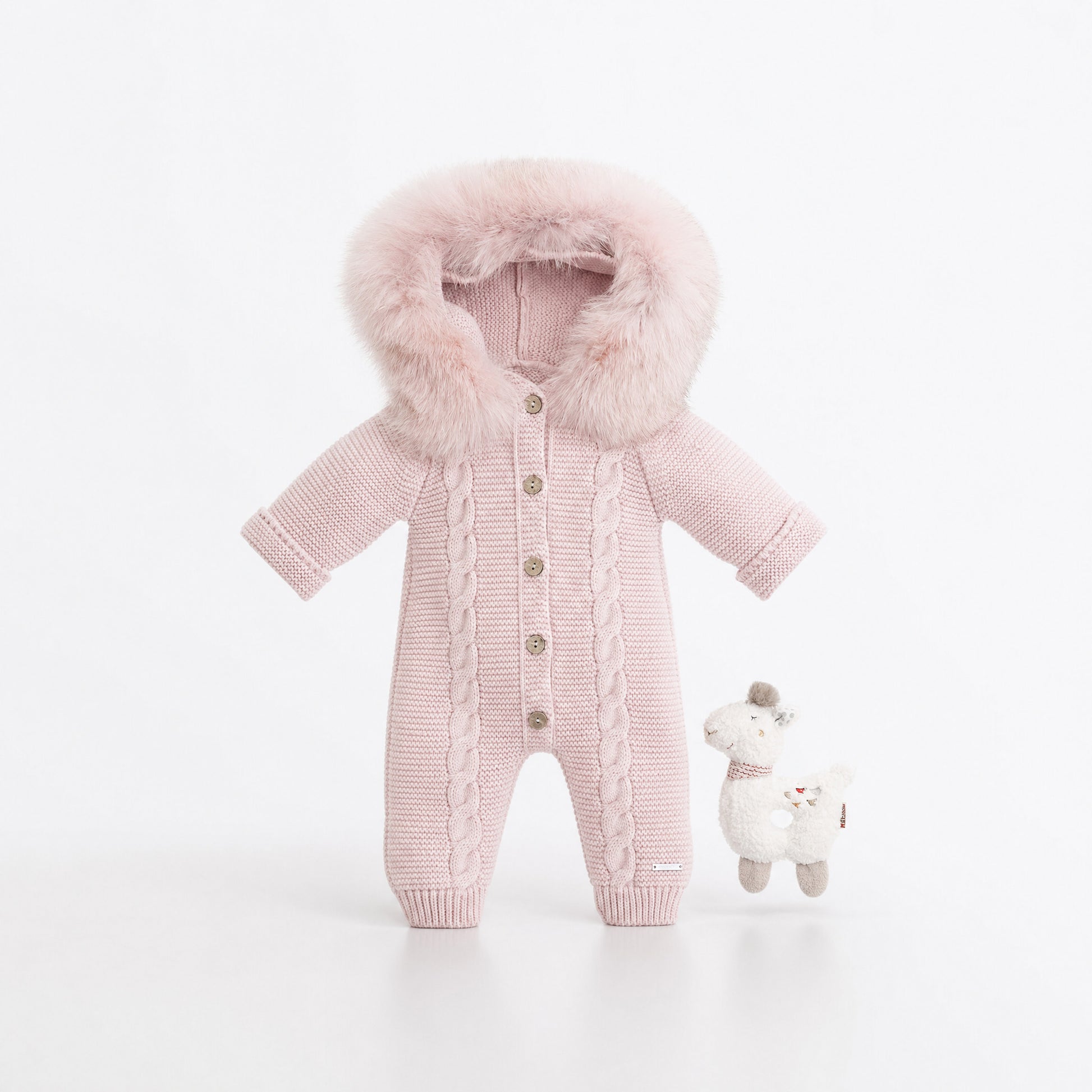 Buzo de Punto Pangasa Baby Rosa Empolvado con Pelo | Sonajero Kids