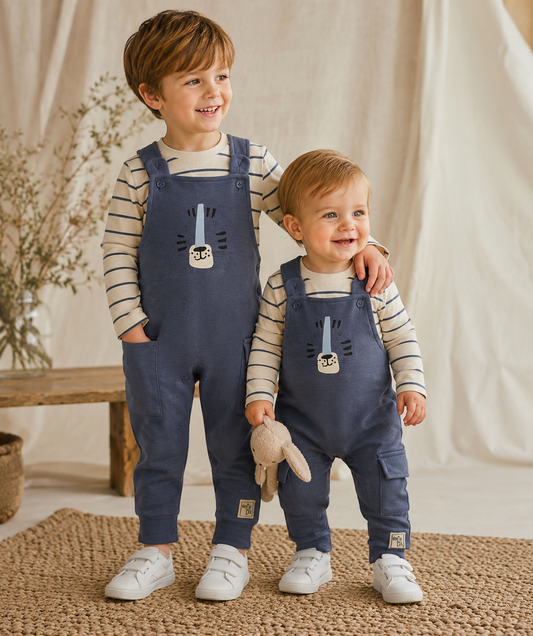 Conjunto de Peto azul y camiseta de rallas | Sonajero kids