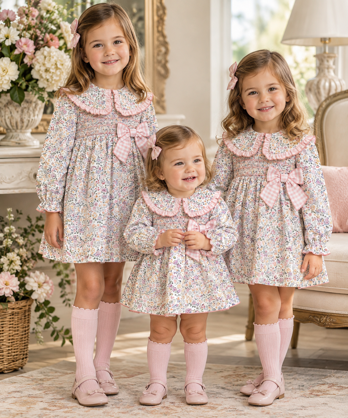 Vestido Floral Niña con Cuello y Lazo Rosa | Sonajero Kids