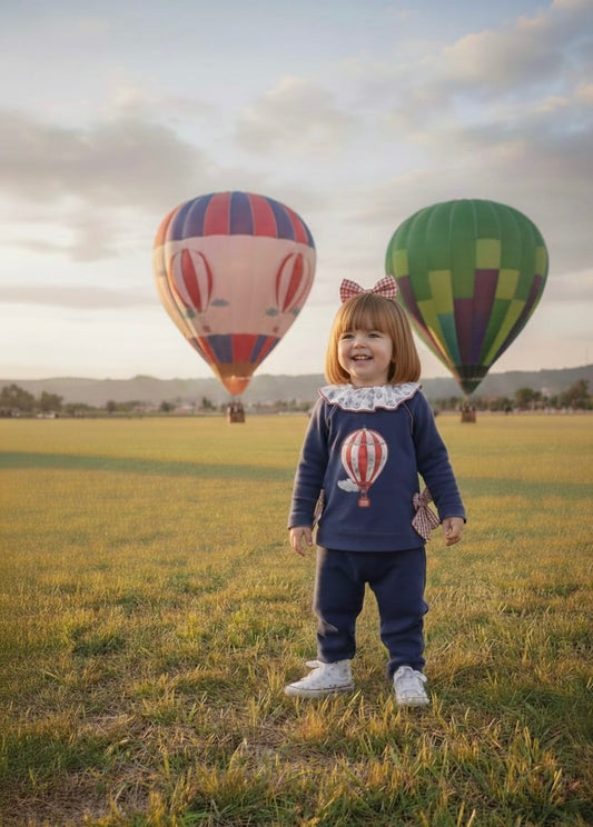 Conjunto Infantil Azul Marino Globo Aerostático | Sonajero Kids