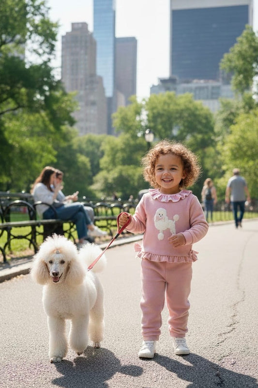 Conjunto Infantil Rosa con Caniche y Volantes | Sonajero Kids