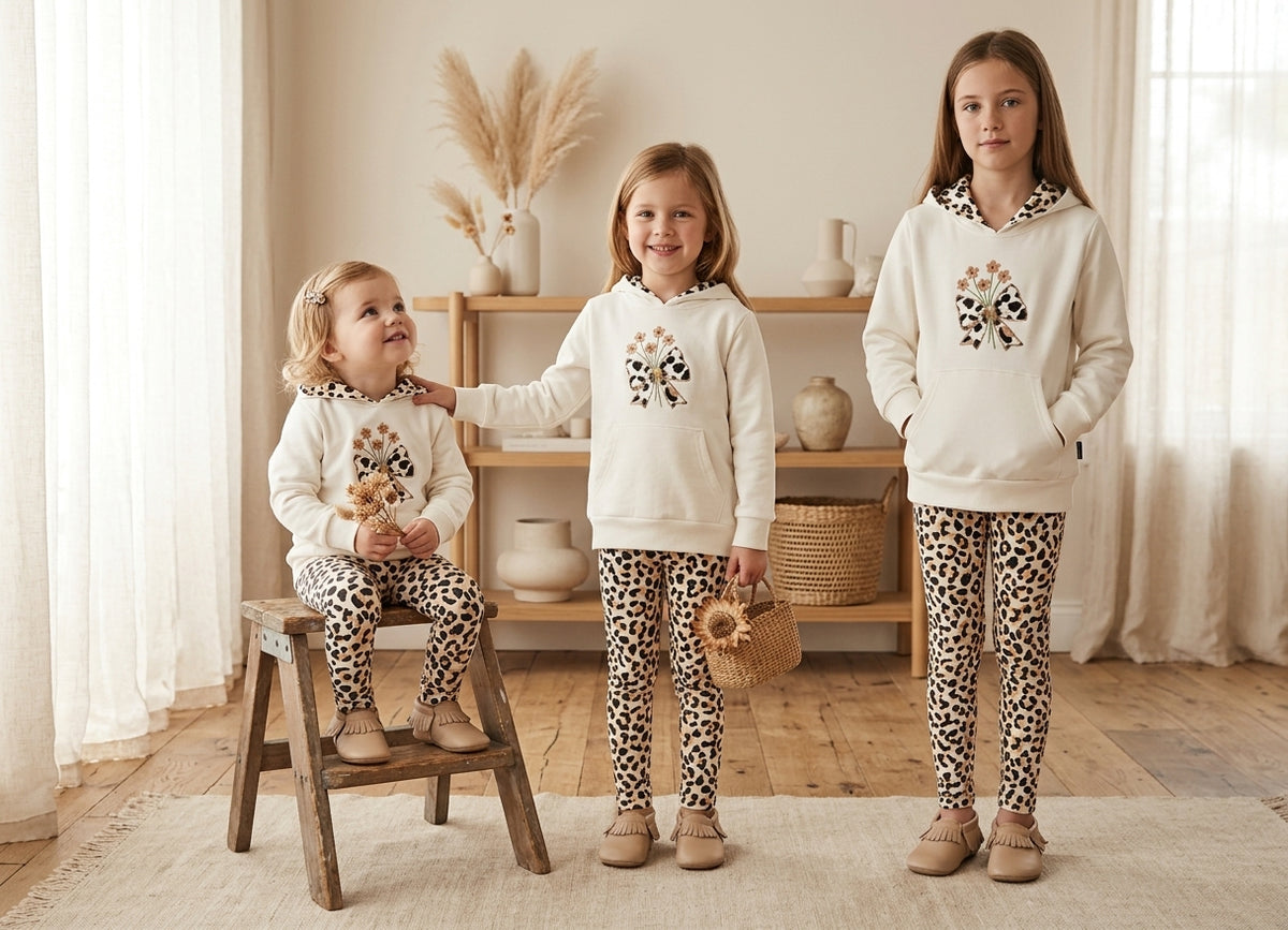 Conjunto Infantil de Sudadera Crema y Leggings Leopardo | Moda Niña | Sonajero Kids