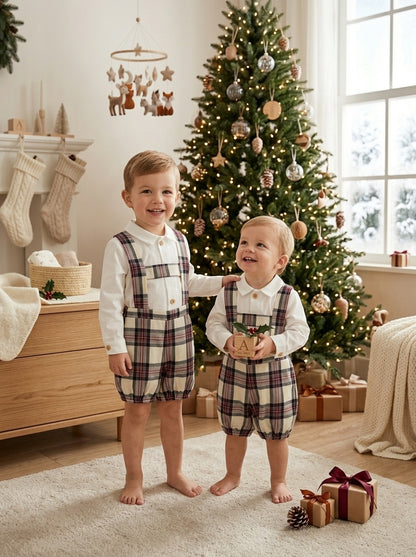 Conjunto Navideño Niño Cuadros | Moda Infantil Elegante | Sonajero Kids