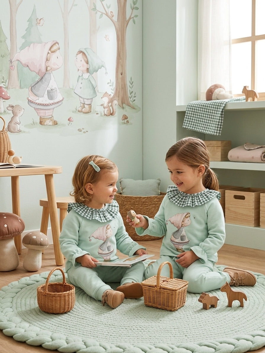 Conjunto Infantil Verde Menta con Cuello Vichy | Sonajero Kids