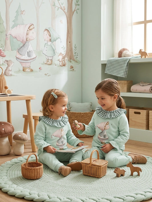 Conjunto Infantil Verde Menta con Cuello Vichy | Sonajero Kids