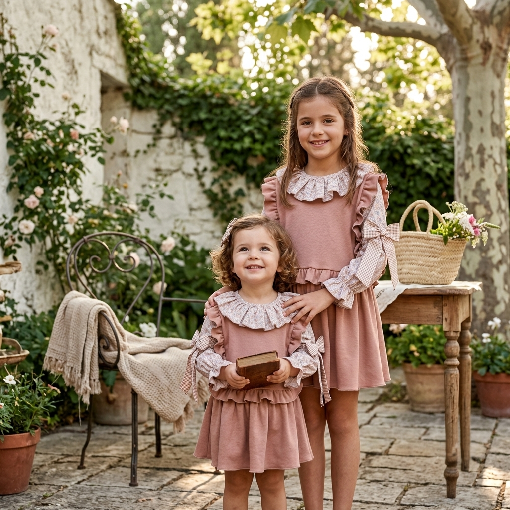 Conjunto 3 piezas Rosa Empolvado con Volantes y Cuello Floral | Sonajero Kids