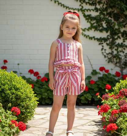 Conjunto Short Rayas Rojo