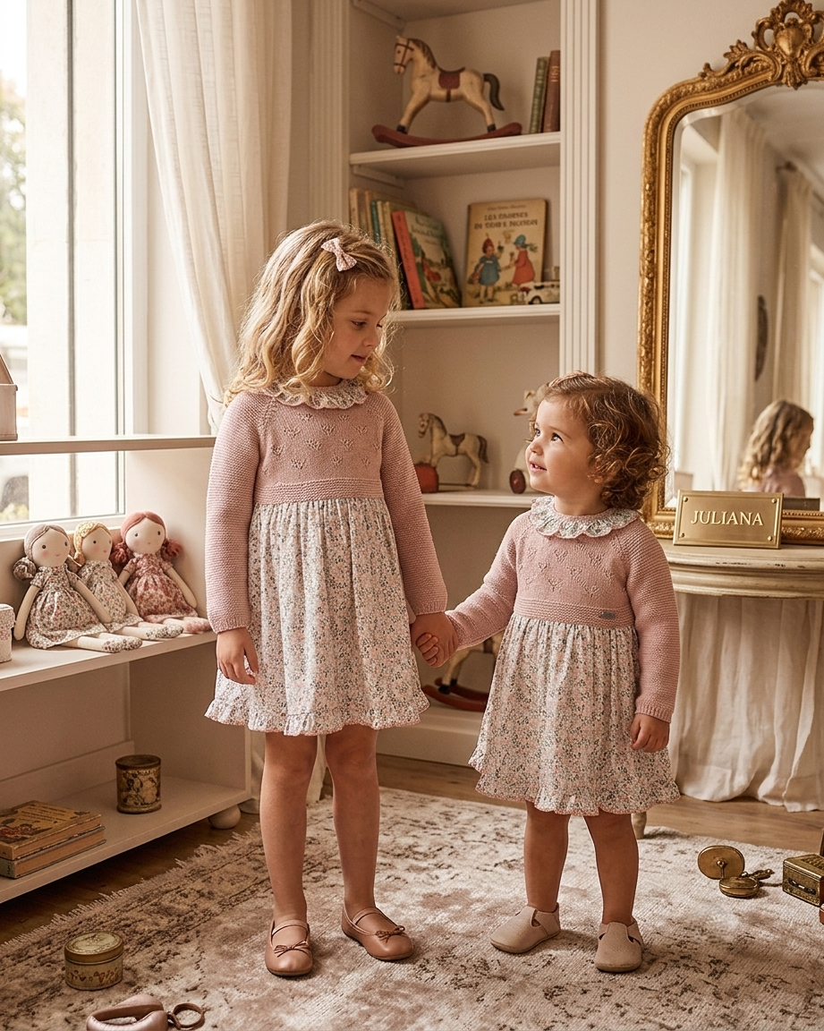 Vestido de Punto Rosa y Flores Infantil | Juliana Moda Infantil