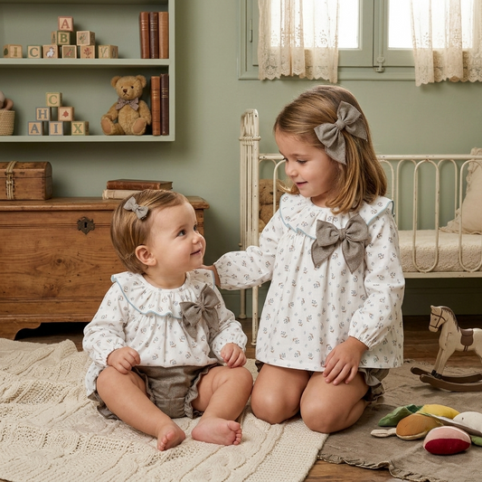 Conjunto Infantil Floral y Espiga con Lazo | Moda Infantil Classica | Sonajero Kids