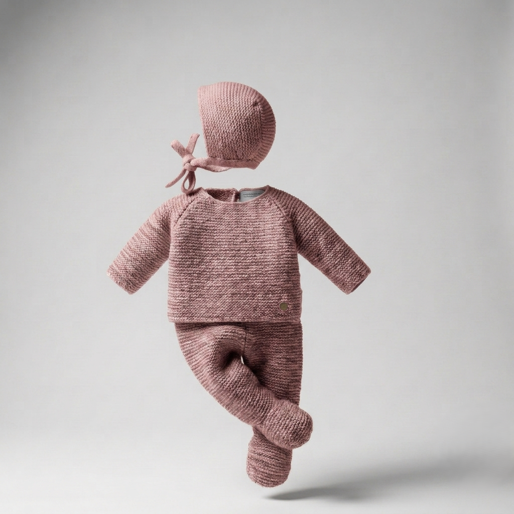 Conjunto de Punto 3 Piezas Pangasa Baby Rosa Vintage | Sonajero Kids