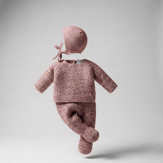 Conjunto de Punto 3 Piezas Pangasa Baby Rosa Vintage | Sonajero Kids