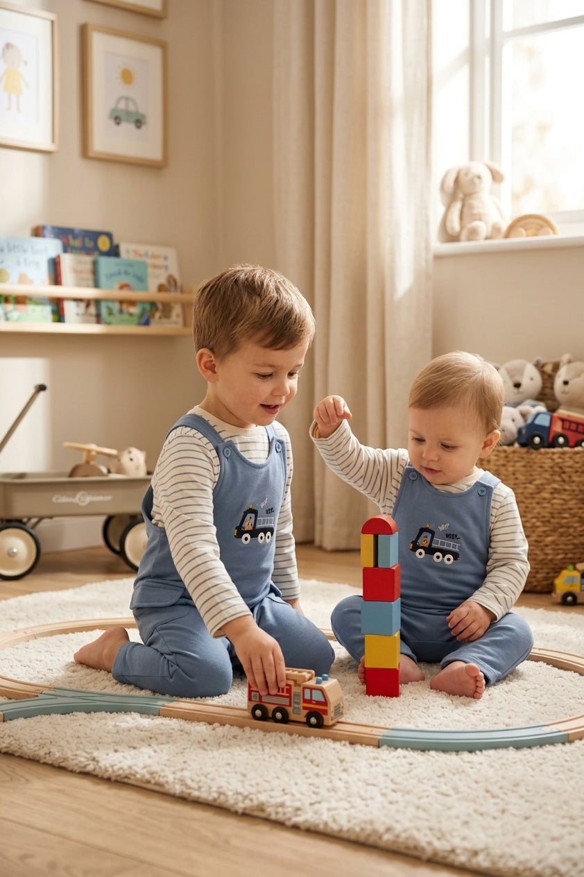 Peto de Bebé con Camiseta de Rayas y Camión | Moda Infantil | Sonajero Kids
