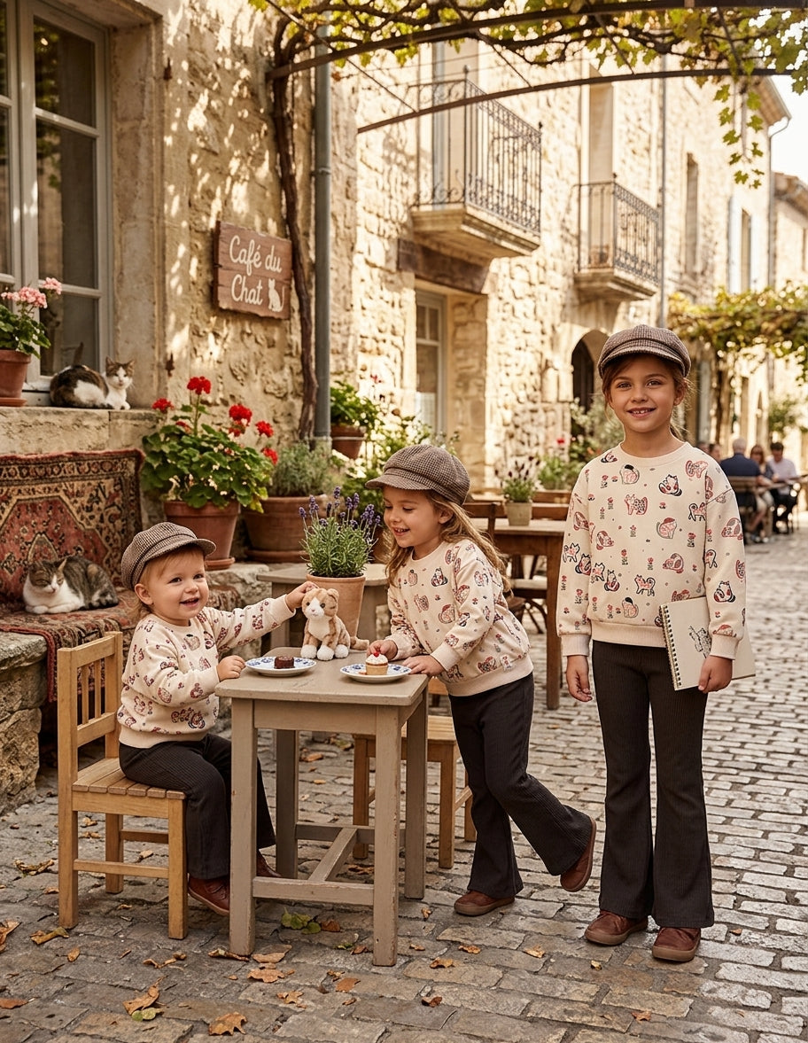 Conjunto Sudadera Gatos y Pantalón Acampanado Niña | Moda Infantil | Sonajero Kids