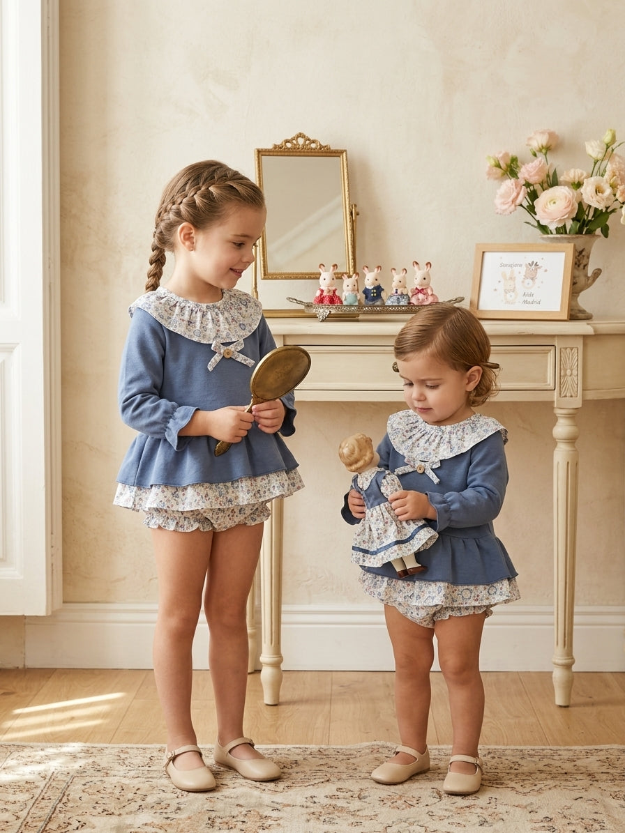 Conjunto Infantil Azul y Floral | Ropa Infantil Elegante | Sonajero Kids