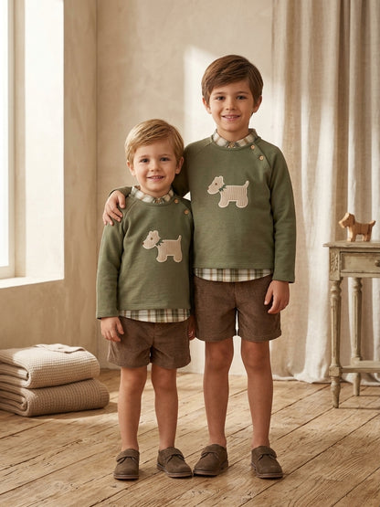 Conjunto 3 Piezas Verde y Pana Marrón Bebé y Niño | Sonajero Kids