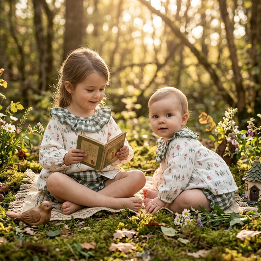 Conjunto Infantil de Blusa Bosque y Ranita Vichy Verde | Sonajero Kids