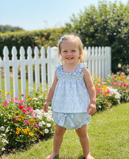 Conjunto Azul Flores Vichy