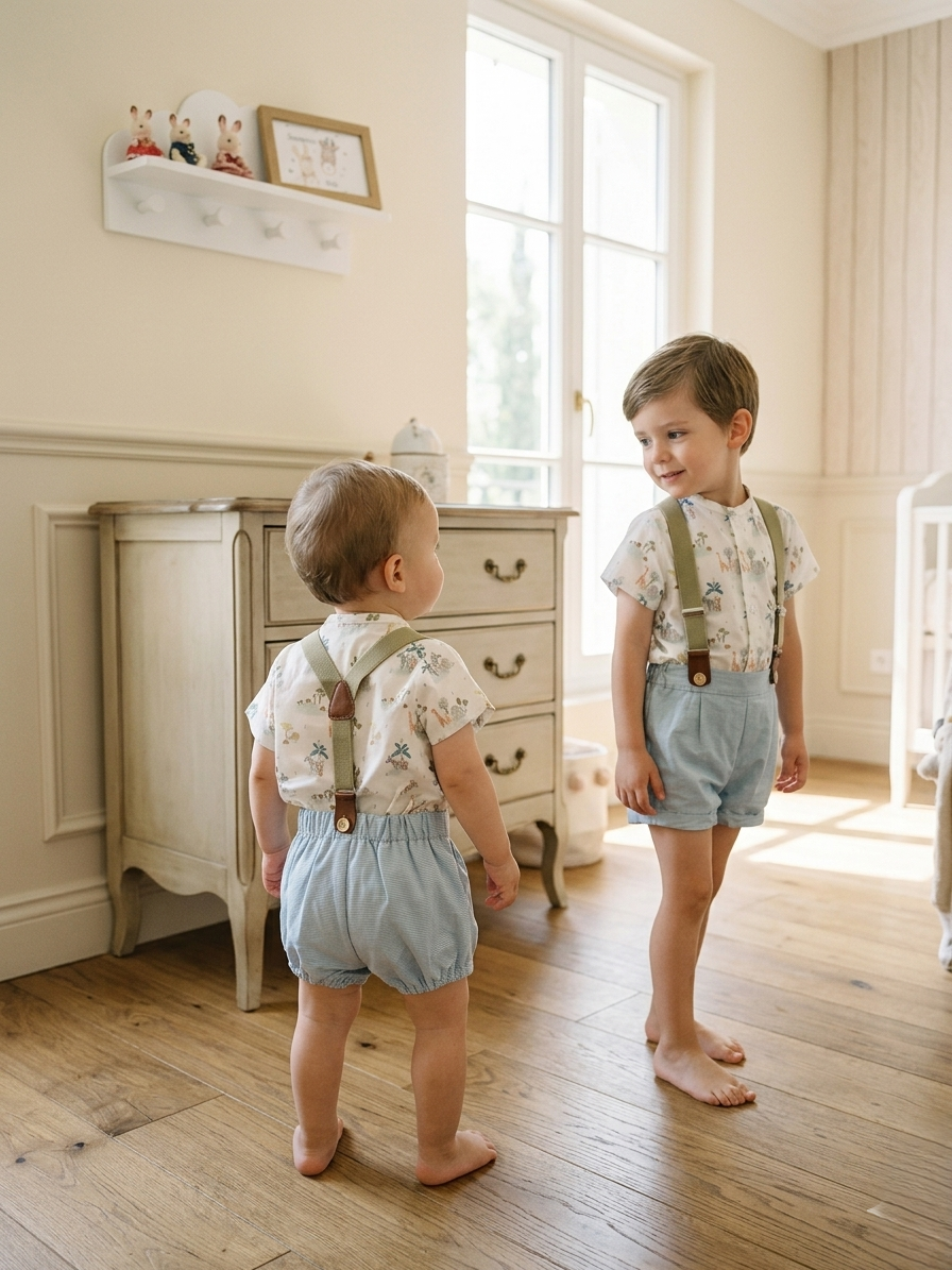 Conjunto pololo de camisa de temática de selva con tirantes