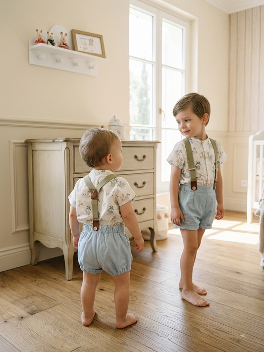 Conjunto pololo de camisa de temática de selva con tirantes