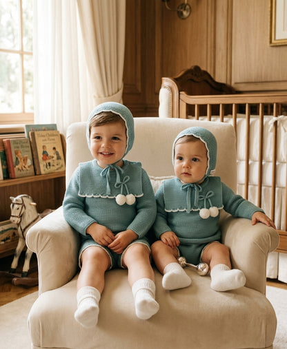 Conjunto Bebé de Punto en Azul Verdoso | Popys   | Sonajero Kids