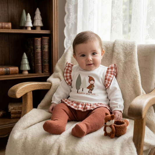 Conjunto Bebé Había Una Vez Vichy Terracota | Sonajero Kids