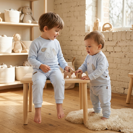 Conjunto Bebé Azul Perrito Friends | Calamaro | Sonajero Kids