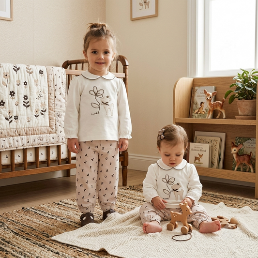 Conjunto Bebé Niña Blusa Ciervo y Pantalón Estampado | Sonajero Kids