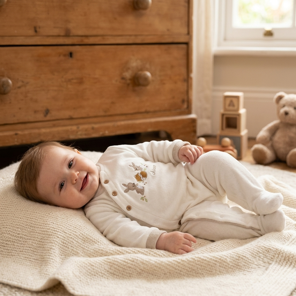Pelele Bebé Terciopelo Blanco Bordado Chicco | Sonajero Kids