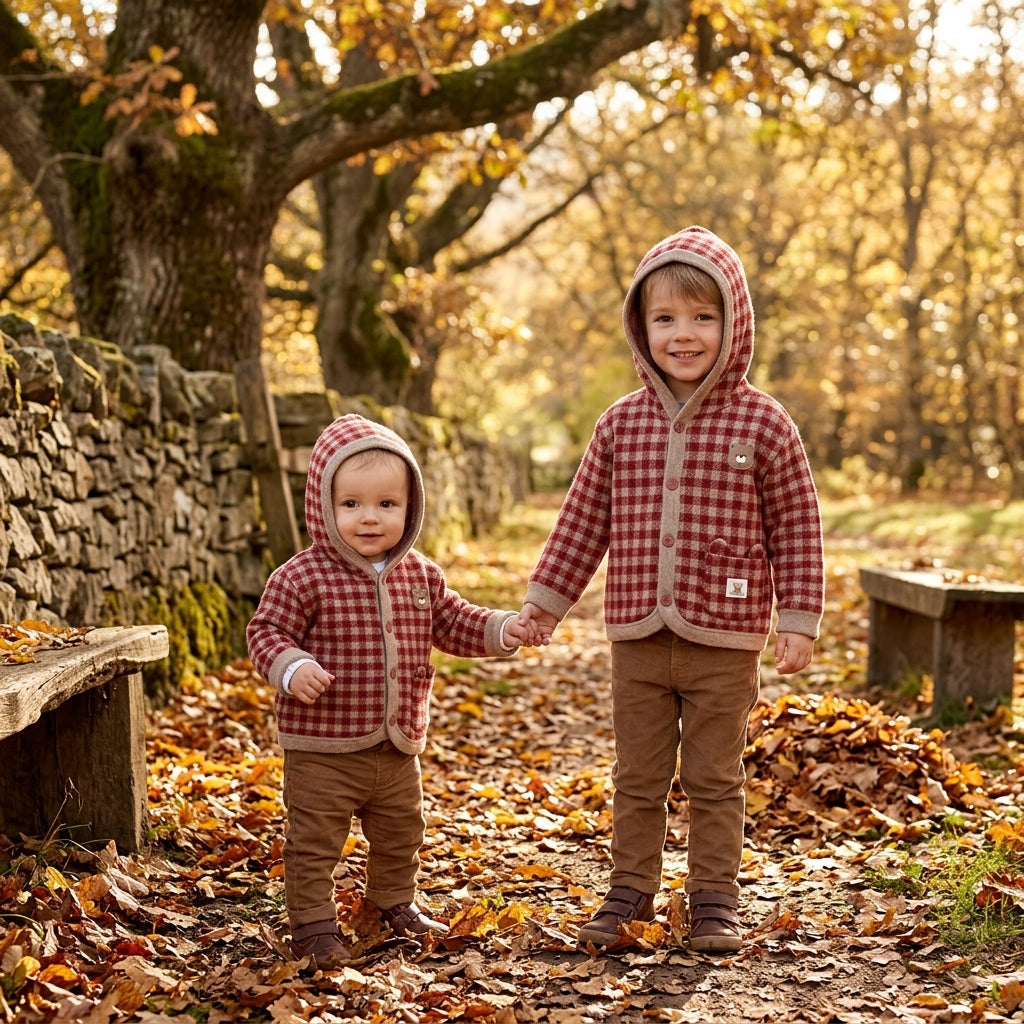 Chaqueta de Punto Cuadros con Capucha para Niño | Sonajero Kids
