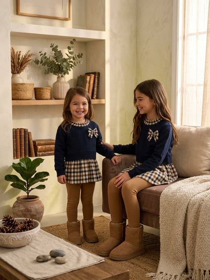 Conjunto Niña Azul y Camel de Cuadros | Moda Infantil | Sonajero Kids