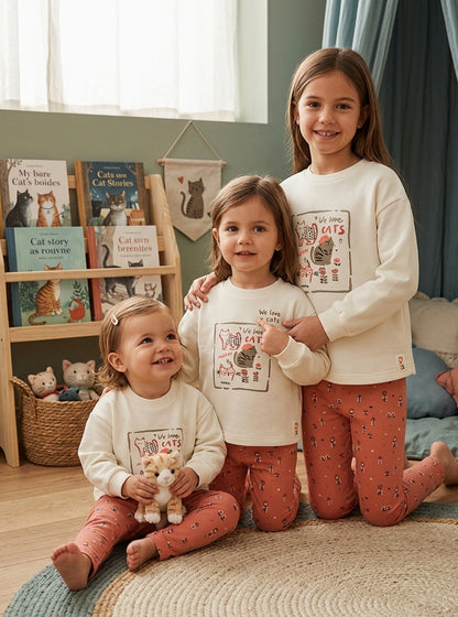 Conjunto Infantil "We Love Cats" de Sudadera y Leggings Coral | Sonajero Kids