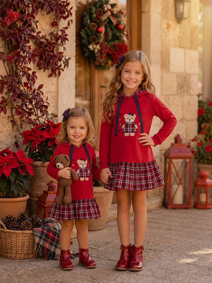 Vestido Rojo Infantil con Oso y Cuadros Tartán | Moda Infantil | Sonajero Kids