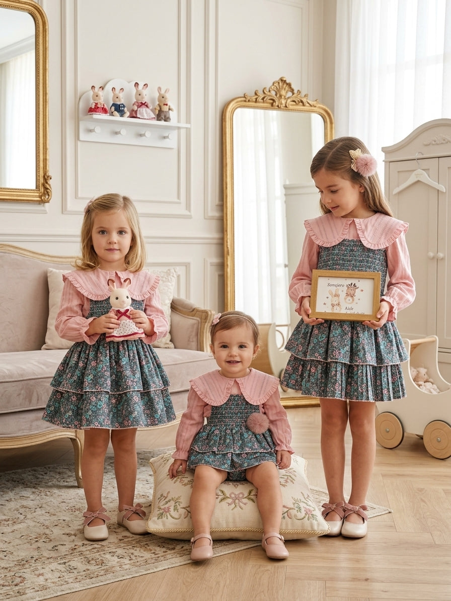 Conjunto Infantil de Blusa Rosa y Pelele Floral | Sonajero Kids