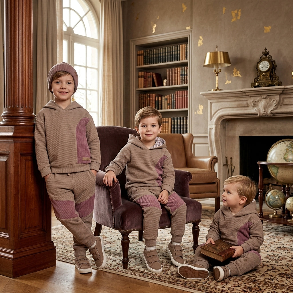Conjunto Infantil Calamaro con Capucha - Sudadera y Jogger Tostado | Sonajero Kids