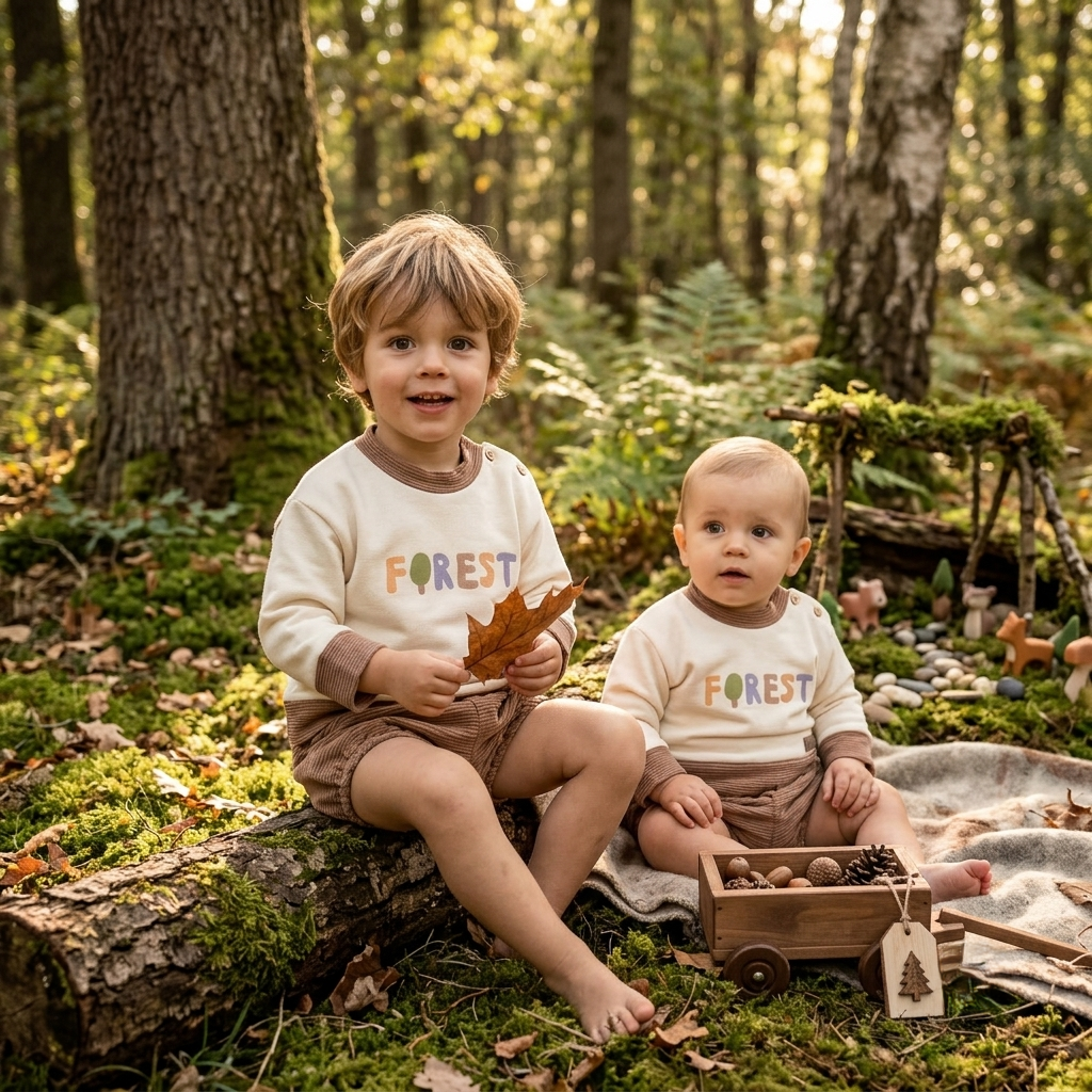 Conjunto Bebé Forest Calamero de Sudadera y Braguita en Color Camel y Crema | Sonajero Kids