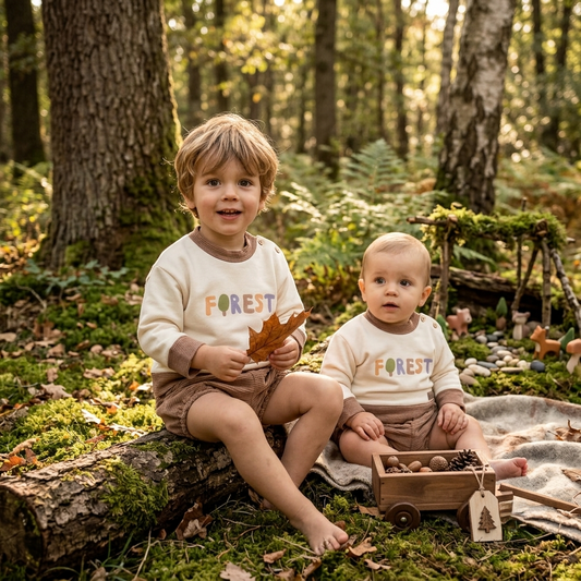 Conjunto Bebé Forest Calamero de Sudadera y Braguita en Color Camel y Crema | Sonajero Kids