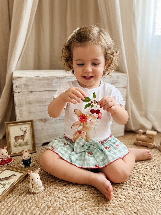 Conjunto Niña Conejito Cerezas