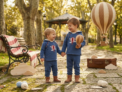 Conjunto Azul Infantil Globo Aerostático | Moda Bebé y Niño | Sonajero Kids