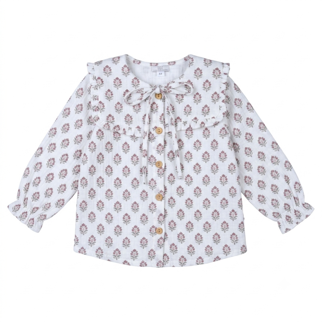 Blusa Infantil Floral con Cuello Babero y Lazadas | Sonajero Kids