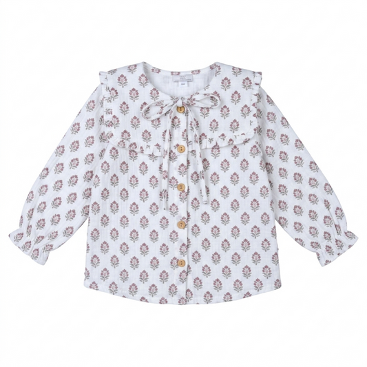 Blusa Infantil Floral con Cuello Babero y Lazadas | Sonajero Kids
