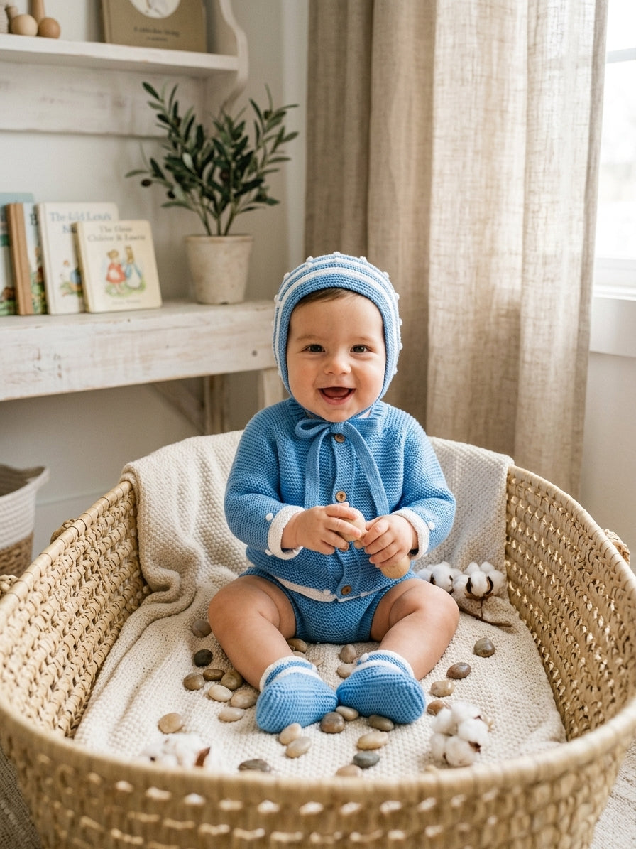 Conjunto de Punto para Bebé de 4 Piezas | Ropa Clásica | Sonajero Kids