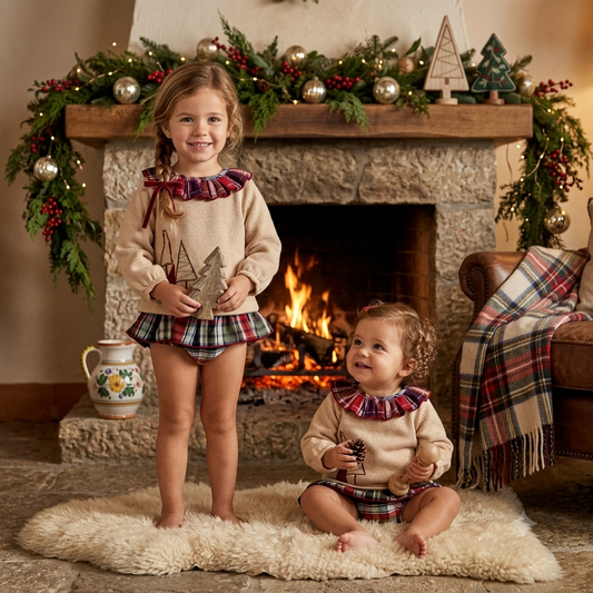Conjunto Infantil de Punto y Cuadros Escoceses | Sonajero Kids