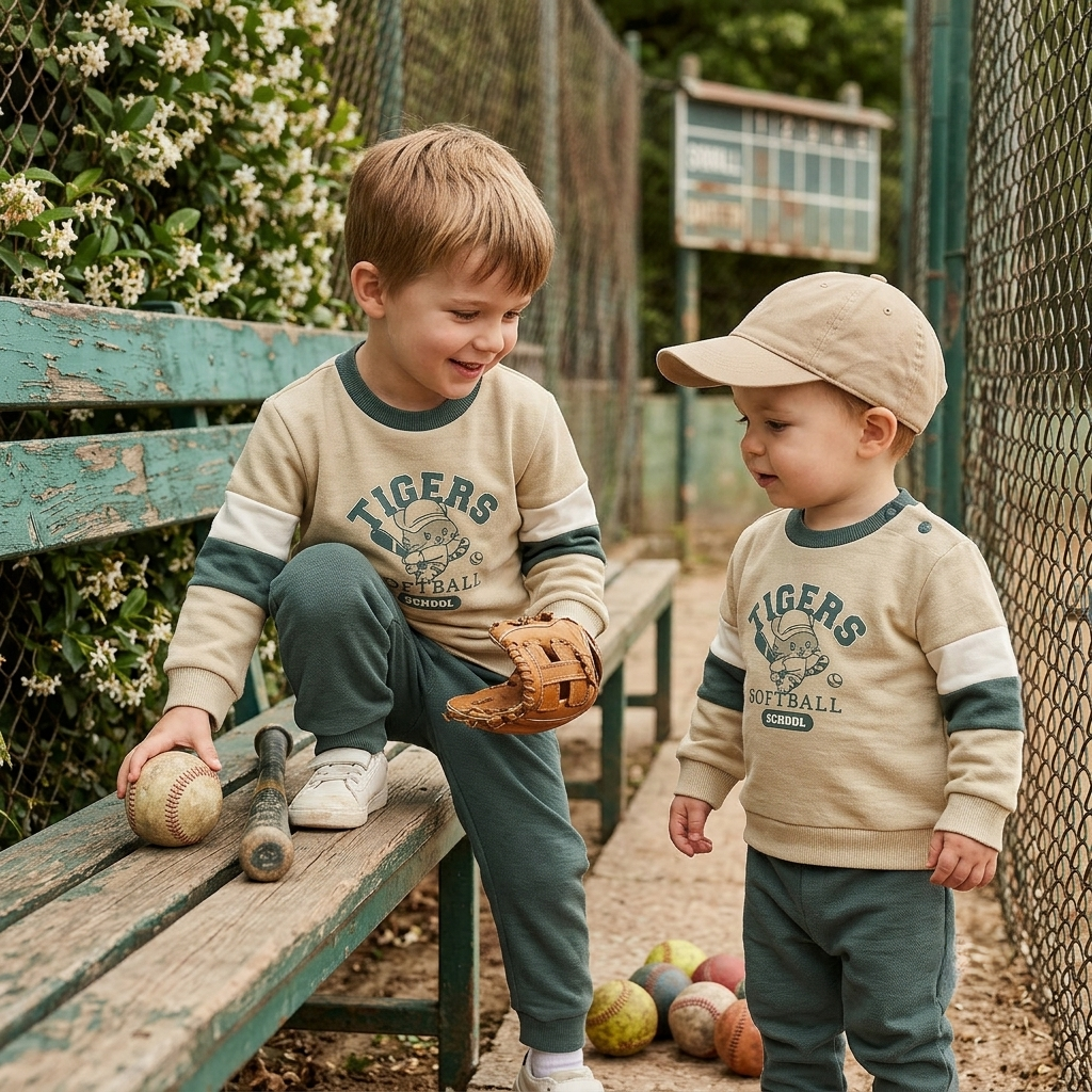 Dos Piezas Niño "Tigers Softball" Beige y Verde | Sonajero Kids