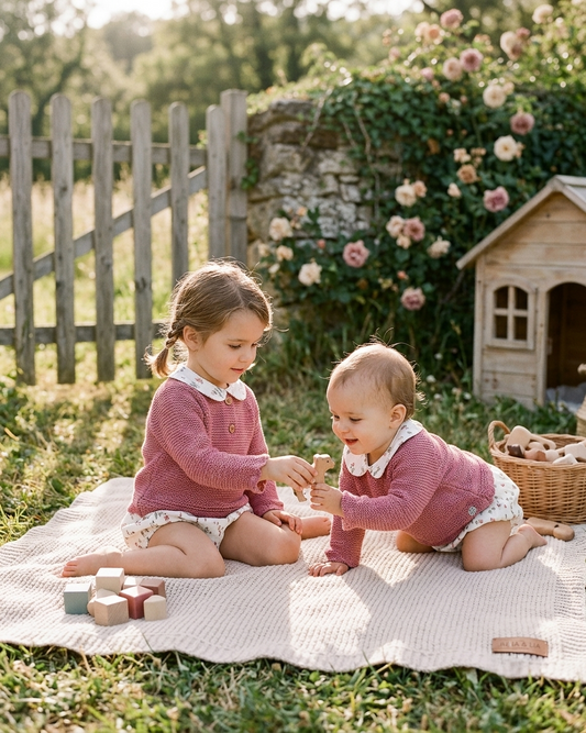 Conjunto Infantil de Punto Rosa y Bombacho Floral | Sonajero Kids