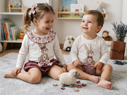 Conjunto Infantil Niño Conejito Floral Burdeos | Sonajero Kids