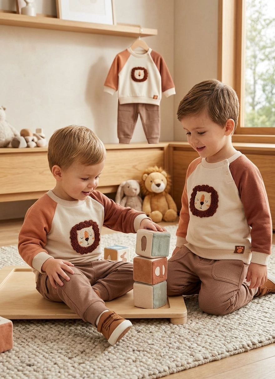 Conjunto León de 2 Piezas para Niño | Sudadera y Jogger | Sonajero Kids