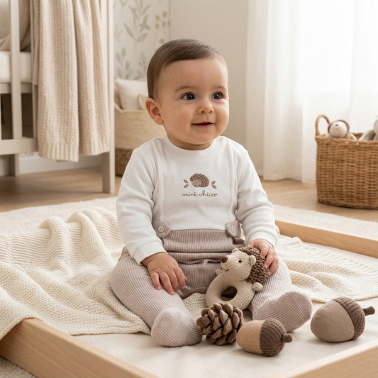 Pelele Bebé Mini Chicco Erizo Beige y Blanco | Sonajero Kids