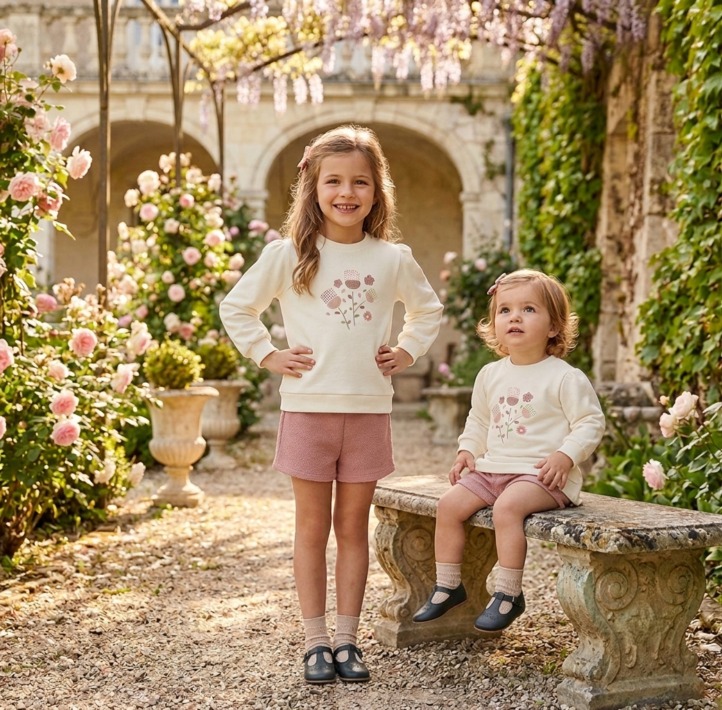 Conjunto Infantil Sudadera Flores y Short | Sonajero Kids